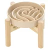 Dogs*[Wave] Slow Feeder Dog Bowls - M / Beige / Wood Stand - Pet Home | The Perfect Pet Supplies Shopping Experience